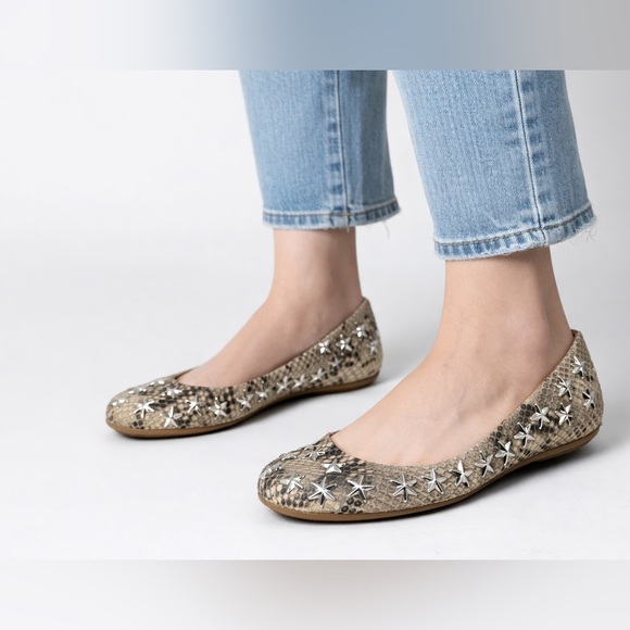 Jimmy Choo Shoes - Jimmy Choo Beige Python Embossed Leather Windsor Star Embellished Ballet Flats